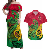 Vanuatu Islands Couples Matching Off Shoulder Maxi Dress and Hawaiian Shirt Polynesian Tattoo and Sea Turtle LT9 Green - Polynesian Pride