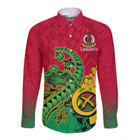 Personalised Vanuatu Islands Long Sleeve Button Shirt Polynesian Tattoo and Sea Turtle LT9 Unisex Green - Polynesian Pride