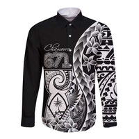 671 Guam Personalised Long Sleeve Button Shirt Latte Stone Tribal LT9 Unisex Black - Polynesian Pride