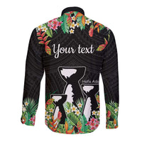 671 Guam Personalised Long Sleeve Button Shirt Latte Stone and Tropical Flowers LT9 - Polynesian Pride