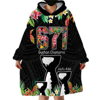 671 Guam Personalised Wearable Blanket Hoodie Latte Stone and Tropical Flowers