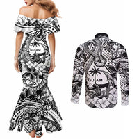 Guam Hafa Adai Guasali Flowers Couples Matching Mermaid Dress and Long Sleeve Button Shirt LT9 - Polynesian Pride