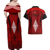 Tonga Rugby Couples Matching Off Shoulder Maxi Dress and Hawaiian Shirt Go Champions World Cup 2023 Ngatu Unique LT9 - Polynesian Pride