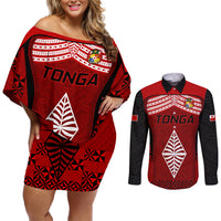 Custom Tonga Rugby Couples Matching Off Shoulder Short Dress and Long Sleeve Button Shirts Go Champions World Cup 2023 Ngatu Unique LT9 Red - Polynesian Pride