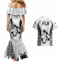 Fiji Rugby Couples Matching Mermaid Dress and Hawaiian Shirt Go Champions World Cup 2023 Tapa Unique White Vibe LT9 - Polynesian Pride