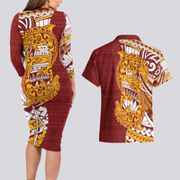 Couple Dolphins Maori Motif Couples Matching Long Sleeve Bodycon Dress and Hawaiian Shirt - Polynesian Pride