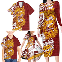Couple Dolphins Maori Motif Family Matching Long Sleeve Bodycon Dress and Hawaiian Shirt - Polynesian Pride