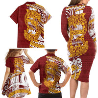 Couple Dolphins Maori Motif Family Matching Long Sleeve Bodycon Dress and Hawaiian Shirt - Polynesian Pride