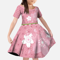 Japanese Asanoha Pattern Family Matching Puletasi and Hawaiian Shirt Charm Against Evil Spirits LT9 Daughter's Dress Pink - Polynesian Pride