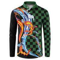 Japanese Asanoha Pattern Button Sweatshirt Sun Flame Slayer Dragon Hinokami Kagura Spirit LT9 Green - Polynesian Pride
