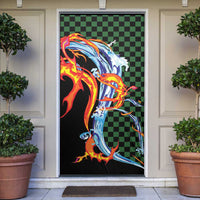 Japanese Asanoha Pattern Door Cover Sun Flame Slayer Dragon Hinokami Kagura Spirit - Polynesian Pride