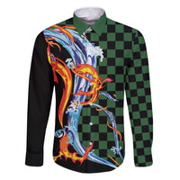 Japanese Asanoha Pattern Family Matching Off Shoulder Maxi Dress and Hawaiian Shirt Sun Flame Slayer Dragon Hinokami Kagura Spirit - Polynesian Pride