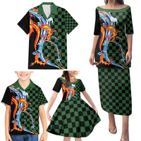 Japanese Asanoha Pattern Family Matching Puletasi and Hawaiian Shirt Sun Flame Slayer Dragon Hinokami Kagura Spirit - Polynesian Pride