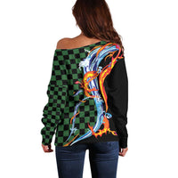 Japanese Asanoha Pattern Off Shoulder Sweater Sun Flame Slayer Dragon Hinokami Kagura Spirit - Polynesian Pride
