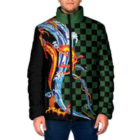 Japanese Asanoha Pattern Padded Jacket Sun Flame Slayer Dragon Hinokami Kagura Spirit LT9 Men Green - Polynesian Pride
