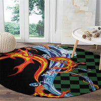 Japanese Asanoha Pattern Round Carpet Sun Flame Slayer Dragon Hinokami Kagura Spirit - Polynesian Pride