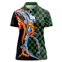 Japanese Asanoha Pattern Women Polo Shirt Sun Flame Slayer Dragon Hinokami Kagura Spirit - Polynesian Pride