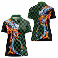 Japanese Asanoha Pattern Women Polo Shirt Sun Flame Slayer Dragon Hinokami Kagura Spirit - Polynesian Pride