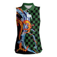 Japanese Asanoha Pattern Women Sleeveless Polo Shirt Sun Flame Slayer Dragon Hinokami Kagura Spirit - Polynesian Pride