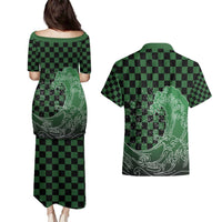 Japanese Asanoha Pattern Couples Matching Puletasi and Hawaiian Shirt Water Breathing Slayer Dragon LT9 - Polynesian Pride