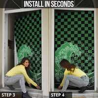 Japanese Asanoha Pattern Door Cover Water Breathing Slayer Dragon - Polynesian Pride