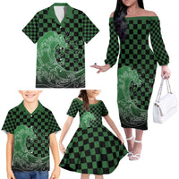 Japanese Asanoha Pattern Family Matching Off The Shoulder Long Sleeve Dress and Hawaiian Shirt Water Breathing Slayer Dragon - Polynesian Pride