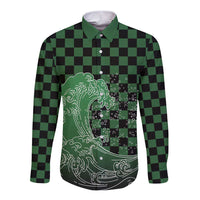 Japanese Asanoha Pattern Long Sleeve Button Shirt Water Breathing Slayer Dragon LT9 Unisex Green - Polynesian Pride