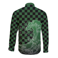 Japanese Asanoha Pattern Long Sleeve Button Shirt Water Breathing Slayer Dragon LT9 - Polynesian Pride