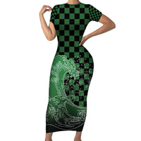 Japanese Asanoha Pattern Short Sleeve Bodycon Dress Water Breathing Slayer Dragon - Polynesian Pride