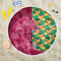 Japanese Bishamon-Kikkou Pattern Beach Blanket Water Pillar Silent River Flow LT9 One Size 150cm Burgundy - Polynesian Pride