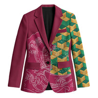 Japanese Bishamon-Kikkou Pattern Blazer Water Pillar Silent River Flow LT9 Unisex Burgundy - Polynesian Pride