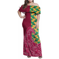 Japanese Bishamon-Kikkou Pattern Family Matching Off Shoulder Maxi Dress and Hawaiian Shirt Water Pillar Silent River Flow - Polynesian Pride