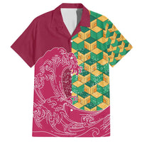 Japanese Bishamon-Kikkou Pattern Family Matching Puletasi and Hawaiian Shirt Water Pillar Silent River Flow LT9 Dad's Shirt - Short Sleeve Burgundy - Polynesian Pride