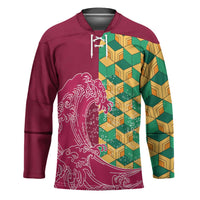 Japanese Bishamon-Kikkou Pattern Hockey Jersey Water Pillar Silent River Flow LT9 Unisex Burgundy - Polynesian Pride