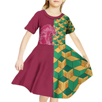 Japanese Bishamon-Kikkou Pattern Kid Short Sleeve Dress Water Pillar Silent River Flow - Polynesian Pride