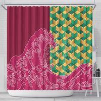 Japanese Bishamon-Kikkou Pattern Shower Curtain Water Pillar Silent River Flow - Polynesian Pride