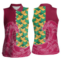 Japanese Bishamon-Kikkou Pattern Women Sleeveless Polo Shirt Water Pillar Silent River Flow - Polynesian Pride
