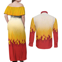 Japanese Kaen Pattern Couples Matching Off Shoulder Maxi Dress and Long Sleeve Button Shirt Flame Pillar Blazing Lion Heart LT9 - Polynesian Pride