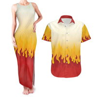 Japanese Kaen Pattern Couples Matching Tank Maxi Dress and Hawaiian Shirt Flame Pillar Blazing Lion Heart - Polynesian Pride