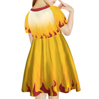 Japanese Kaen Pattern Kid Short Sleeve Dress Flame Pillar Blazing Lion Heart - Polynesian Pride