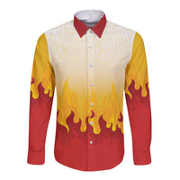 Japanese Kaen Pattern Long Sleeve Button Shirt Flame Pillar Blazing Lion Heart LT9 Unisex Red - Polynesian Pride
