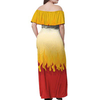 Japanese Kaen Pattern Off Shoulder Maxi Dress Flame Pillar Blazing Lion Heart - Polynesian Pride