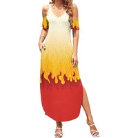 Japanese Kaen Pattern Summer Maxi Dress Flame Pillar Blazing Lion Heart - Polynesian Pride