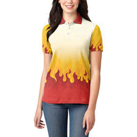 Japanese Kaen Pattern Women Polo Shirt Flame Pillar Blazing Lion Heart - Polynesian Pride
