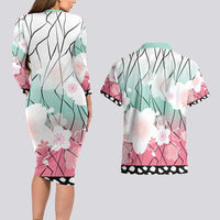 Japanese Kocho Pattern Couples Matching Long Sleeve Bodycon Dress and Hawaiian Shirt Insect Pillar Butterfly Flower Fairy - Polynesian Pride