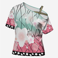 Japanese Kocho Pattern Cross Shoulder Shirt Insect Pillar Butterfly Flower Fairy LT9 Female Pink - Polynesian Pride