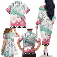 Japanese Kocho Pattern Family Matching Off The Shoulder Long Sleeve Dress and Hawaiian Shirt Insect Pillar Butterfly Flower Fairy - Polynesian Pride