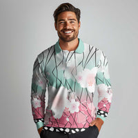 Japanese Kocho Pattern Long Sleeve Polo Shirt Insect Pillar Butterfly Flower Fairy LT9 - Polynesian Pride