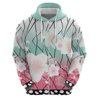 Japanese Kocho Pattern Zip Hoodie Insect Pillar Butterfly Flower Fairy - Polynesian Pride