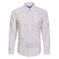 Samoa Lotu Tamaiti Family Matching Off Shoulder Long Sleeve Dress and Hawaiian Shirt Polynesian White Sunday Simple LT9 Dad's Shirt - Long Sleeve White - Polynesian Pride